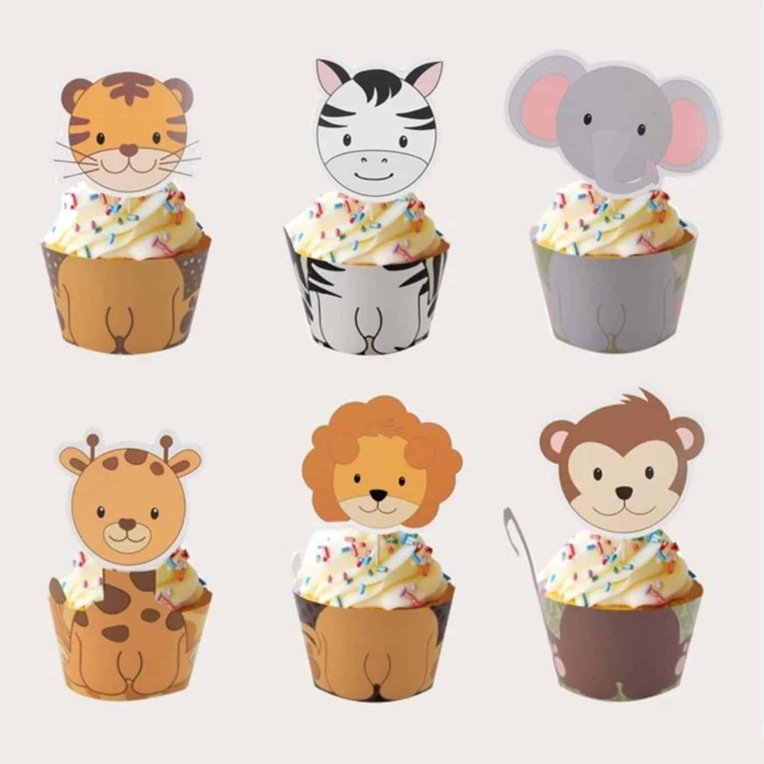 Safari Animals Cup Cake Wrapper and Topper Pretty Party Shop
