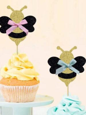 Glitter Bee Cupcake Topper Gender Reveal