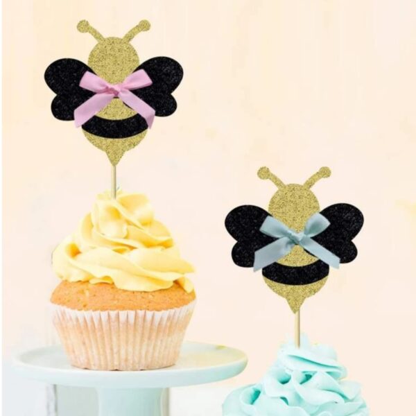 Glitter Bee Cupcake Topper Gender Reveal
