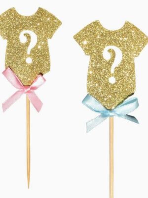 Glitter Gender Reveal Cupcake Toppers 12 Piece