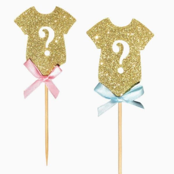 Glitter Gender Reveal Cupcake Toppers 12 Piece