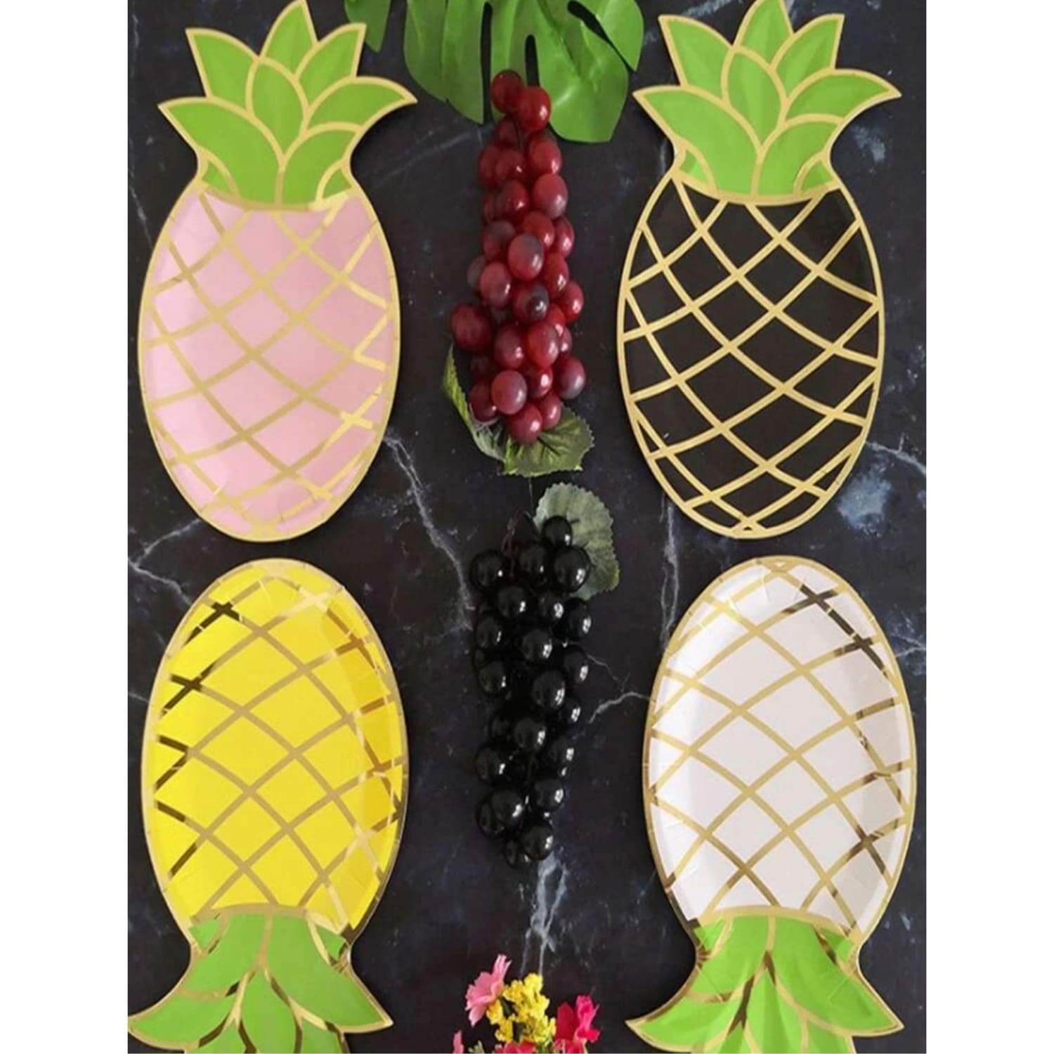 Pineapple Shaped Plates-8 Piece 1 Gold Foil Pineapple Paper Plates