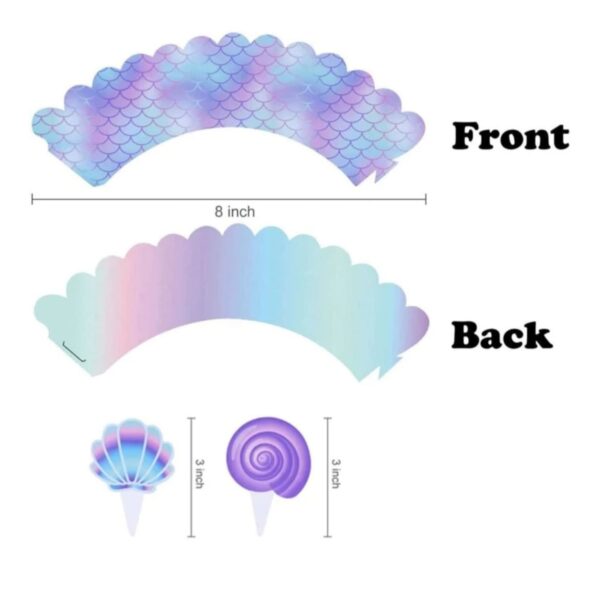 Mermaid Cup Cake wrappers and Toppers Double sided Print