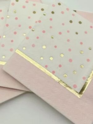 Pink And Gold Polka Dot Print Serviettes