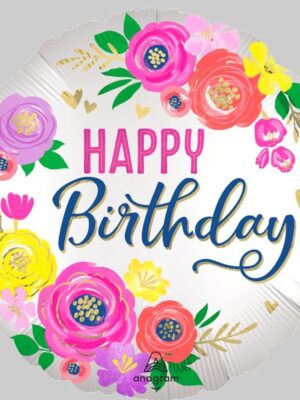 Floral Happy Birthday Foil Balloon