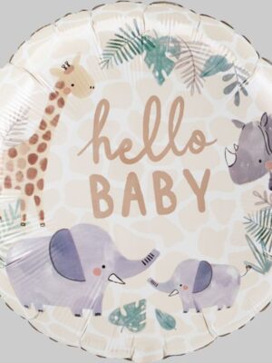 Soft Jungle Hello Baby Round Foil Balloon
