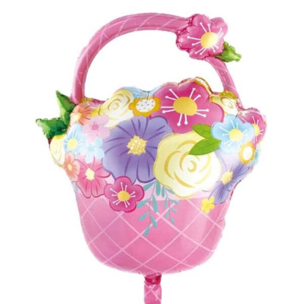 Pretty Flower Basket Shaped Foil Baloon with blooming flowers