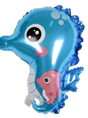 Blue Seahorse Shaped Foil Balloon