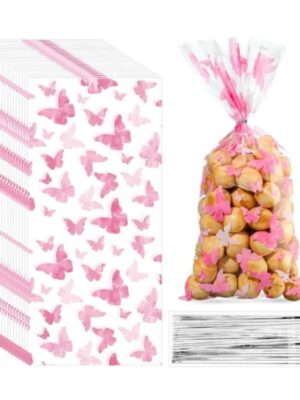 Clear Favor Bag With Pink Butterfly Print