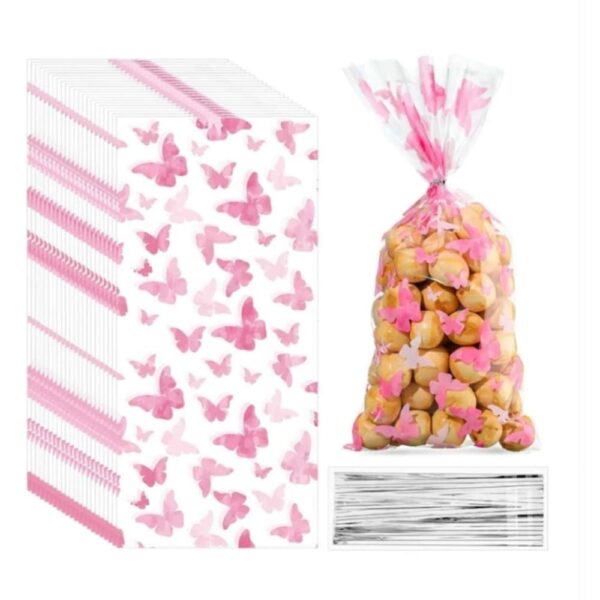 Clear Favor Bag With Pink Butterfly Print