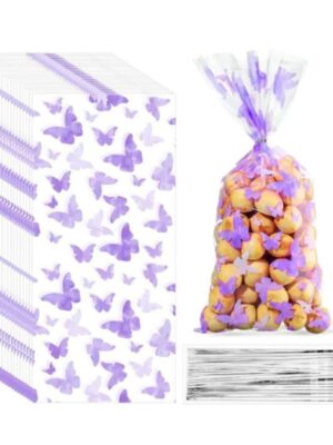 Clear Favor Bag With Purple Butterfly Print