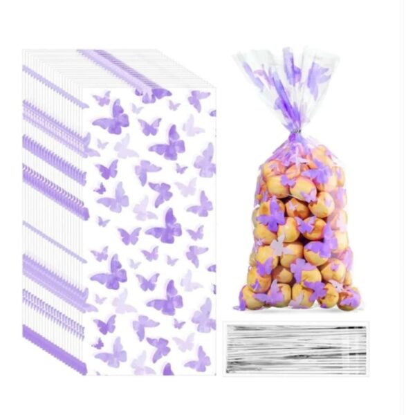 Clear Favor Bag With Purple Butterfly Print