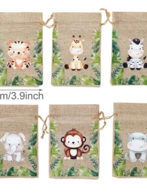 Cute Safari Cartoon Animal Drawstring Favor Bags