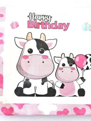 Happy Birthday Cow Themed Party Serviettes 1 1