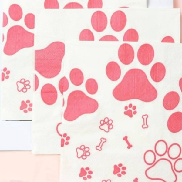 Pink Dog Paw Print Party Paper Serviettes 24 Piece