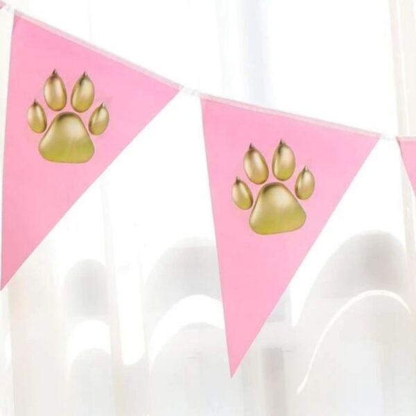 Pink Party Flag with Gold Paw Print