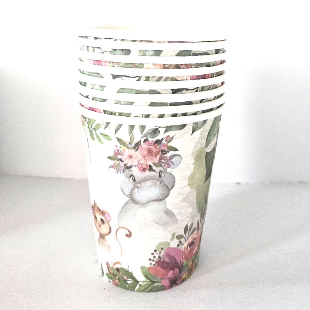Safari Floral Paper Cups 1 Safari Floral Hippo Disposable Cup