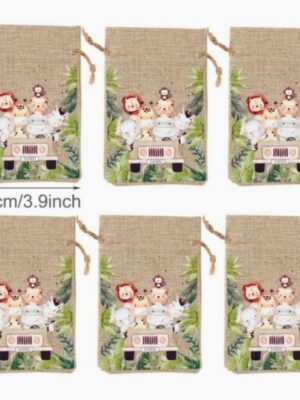 Cute Safari Cartoon Animal Drawstring Bags 6 Piece