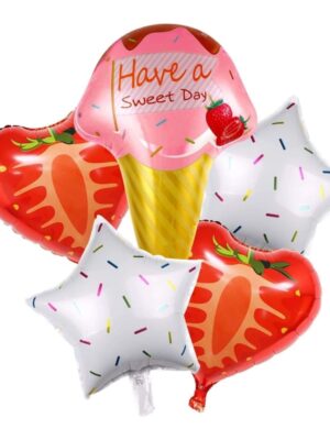 Ice Cream& Strawberry Foil Balloon Set 5 Piece