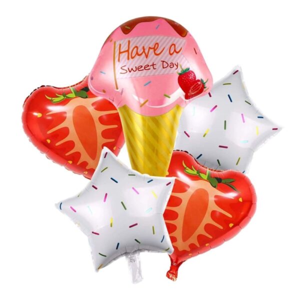 Ice Cream& Strawberry Foil Balloon Set 5 Piece