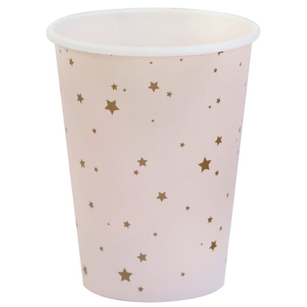 Pink Paper Cups With Gold Star Prints