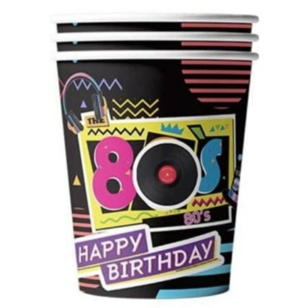 80's Happy Birthday Paper Cups 10 Piece