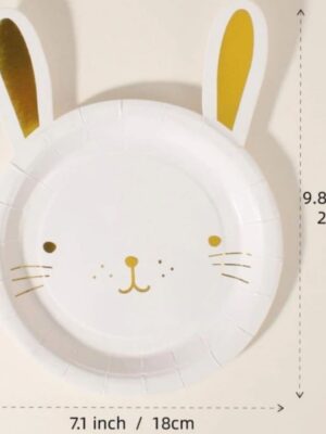 Bunny Shaped Plates with Gold Foil Detail 8 Piece