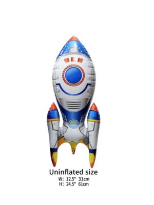 Mini Blue Space Rocket Standing Foil Balloon