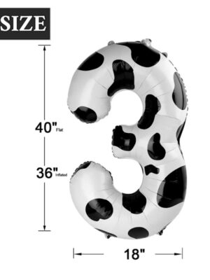 Number 3 Shaped Foil Balloon Cow Print