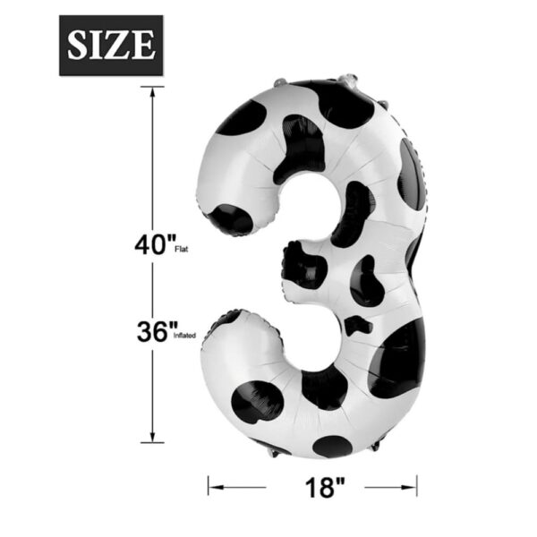 Number 3 Shaped Foil Balloon Cow Print