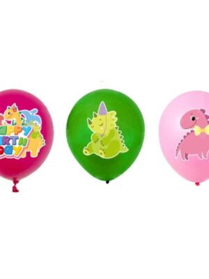 Pink Dinosaur Themed Latex Balloons 9 Piece