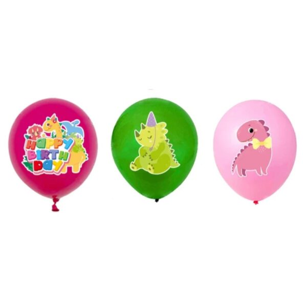 Pink Dinosaur Themed Latex Balloons 9 Piece
