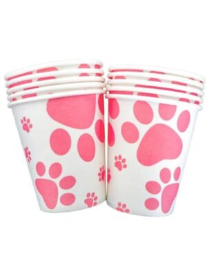 Pink Paw Prints Paper Cups 10 Piece