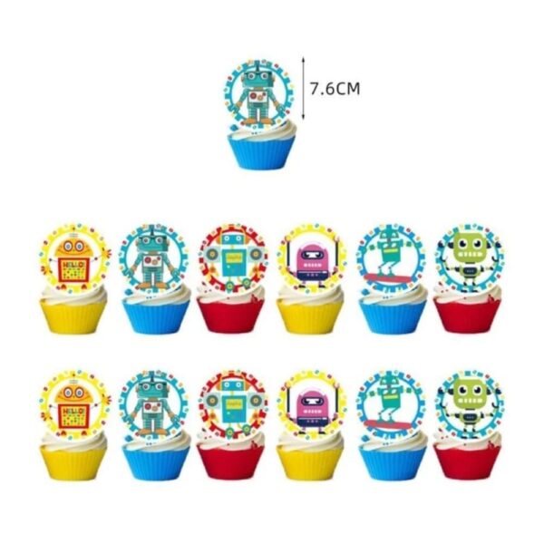 Robot Themed Cupcake Toppers 24 Piece