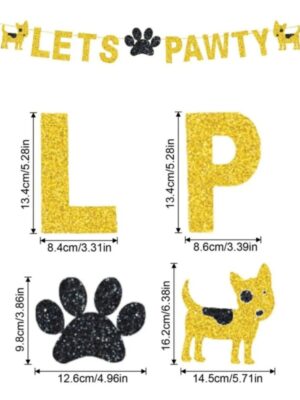 Lets Pawty Bunting Black and Gold Glitter Stock