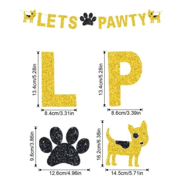 Lets Pawty Bunting Black and Gold Glitter Stock