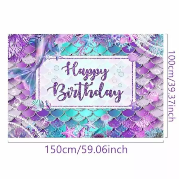 Mermaid Happy Birthday Backdrop