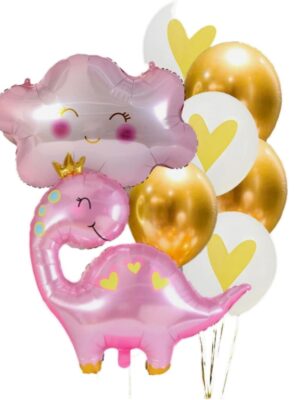 Pink Dinosaur Themed Balloon Set 8 Piece
