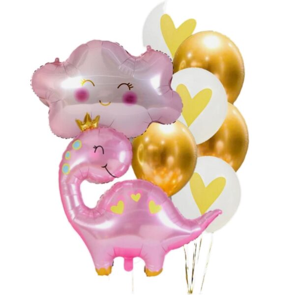 Pink Dinosaur Themed Balloon Set 8 Piece