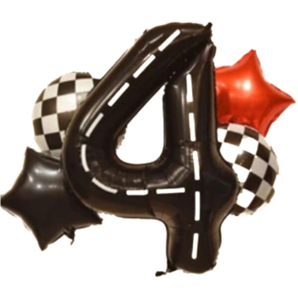 Racing Car Foil Balloon Set Number 4 Balloon Set 5 Piece