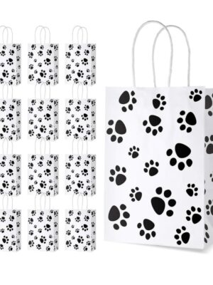 Dog Paw Print Party Bags With Handles 12 Piece