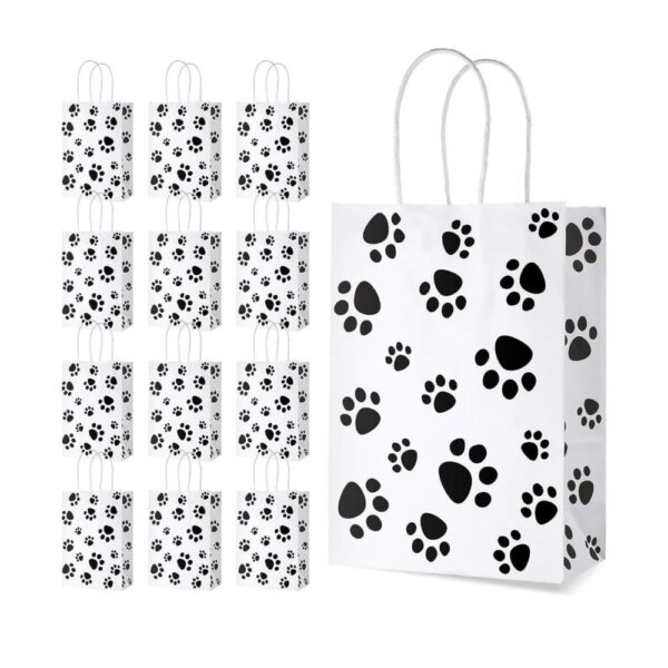 Dog Paw Print Party Bags With Handles 12 Piece