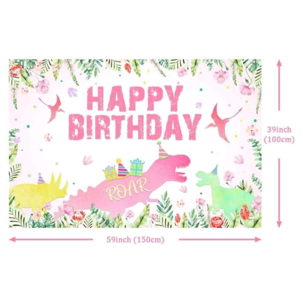 Pink Dinosaur Party Backdrop - Design 2 1 Pink Dinosaur Party Back Drop