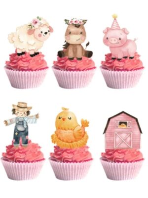 Pink Farm Animal Cupcake Toppers 24 Piece