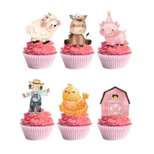 Pink Farm Animal Cupcake Toppers 24 Piece