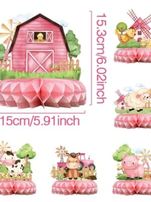 Pink Farm Animal Honeycomb Decorations