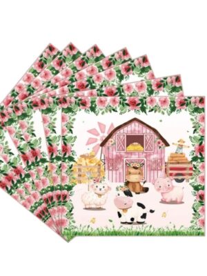 Pink Farm Animal Napkins 20 Piece