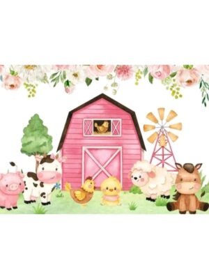 Pink Farm Animal Party Backdrop