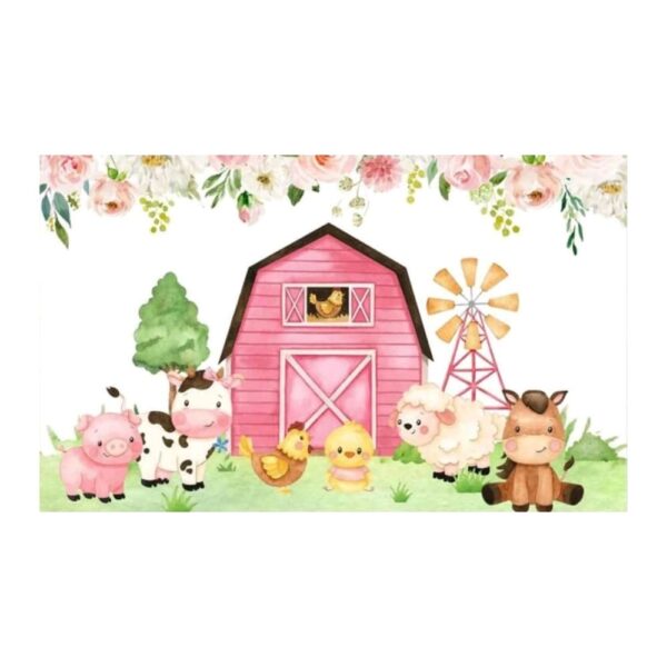 Pink Farm Animal Party Backdrop