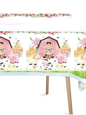Pink Farm Animal Tablecloth